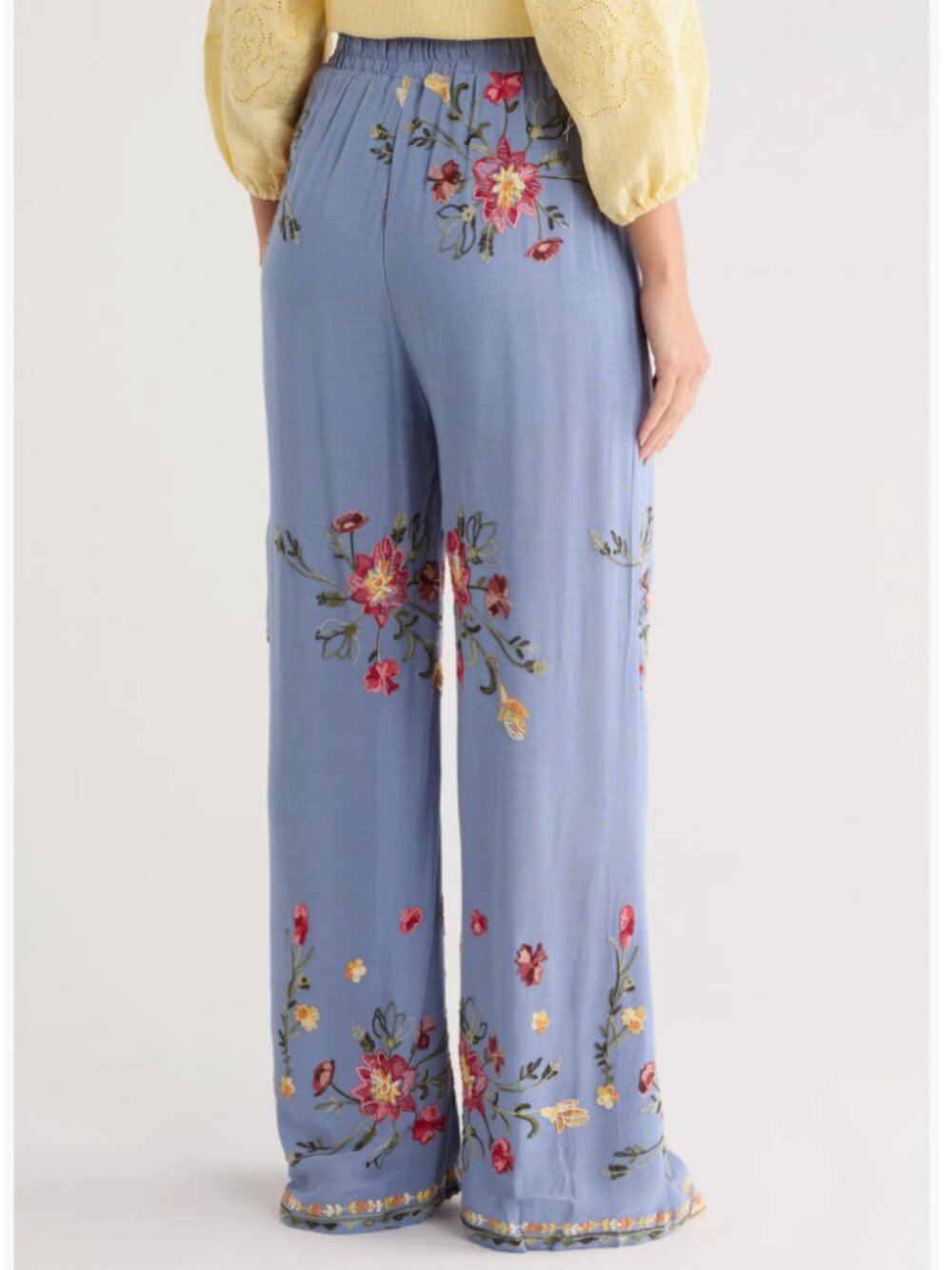Liv Los Angeles Embroidered Wide Leg Pants Flowy Boho Comfy Casual Blue Size L